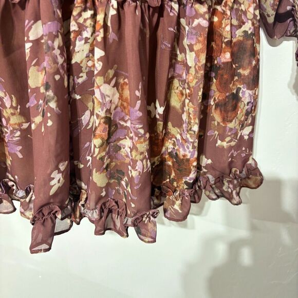 Anna Cai New York Womens Brown Smocked Ruffle Boho Fit & Flare Dress Size Medium - Picture 7 of 8